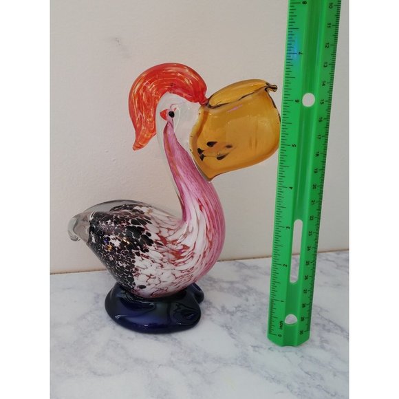 Italian Murano Style Blown Glass Pelican Paperweight With Fish In Bill - Picture 5 of 7